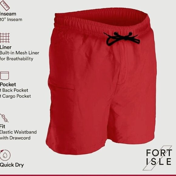 Fort Isle Red Mens Board Shorts Swimwear - Picture 1 of 6